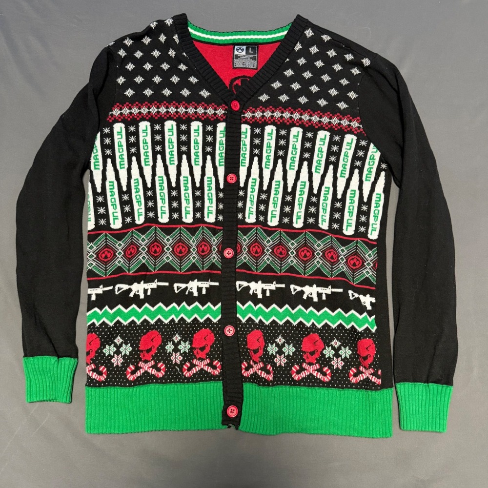 Magpul Cardigan Sweater Mens L Black Tactical Ugly Christmas